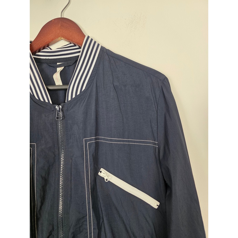 Daily Practice Navy Nylon Cropped Windbreaker Jacket Stripe Collar Womens M - Picture 3 of 7
